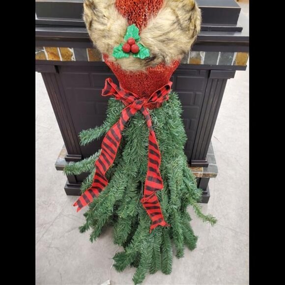 Christmas Tree Clear Lights 4Ft Pre-Lit LED Buffalo Check Dress Form Artificial - Picture 2 of 8